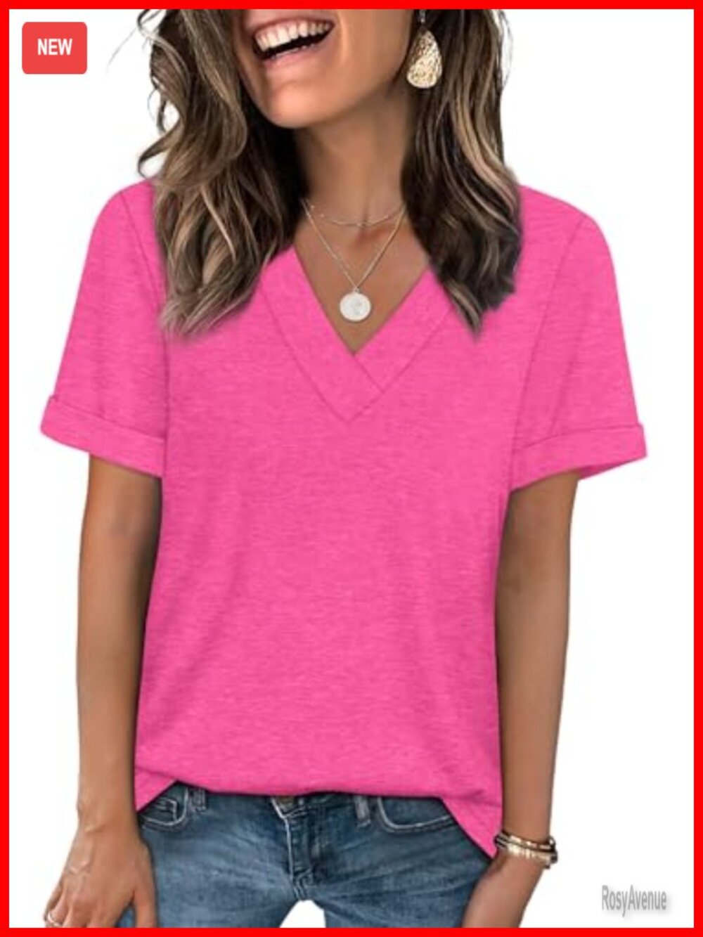Womens Summer Tops Short Sleeve V Neck Casual T Shirt Relaxed Fit